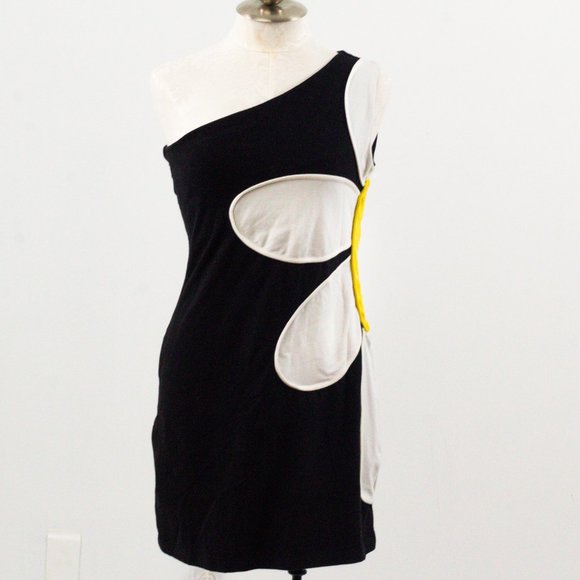 Vintage Dresses & Skirts - Vintage 90s L Thick One Shoulder Daisy Dress Black